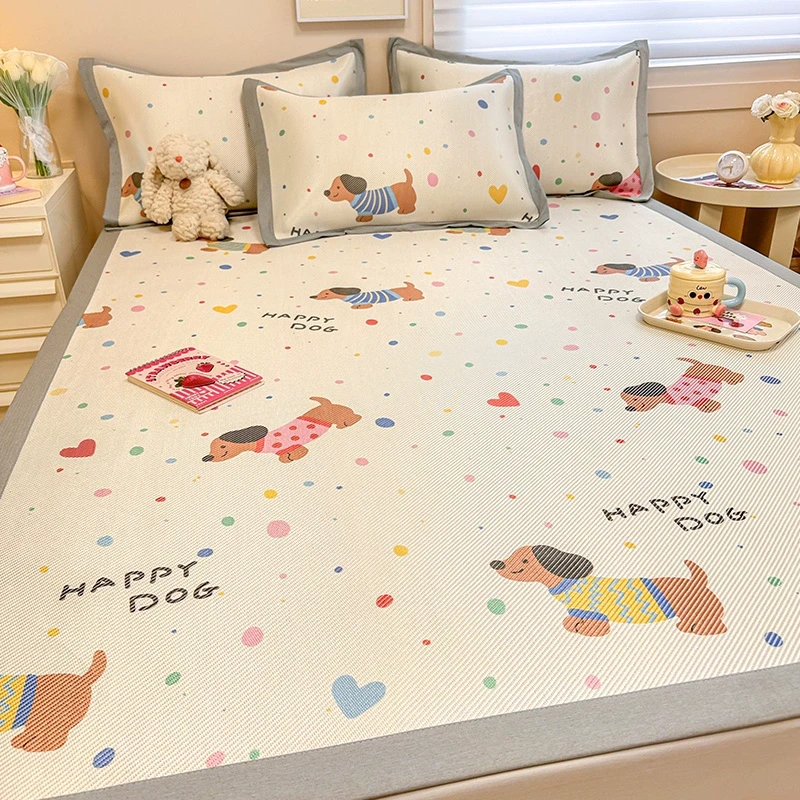 A类母婴级ins多巴胺冰丝凉席夏天专用三件套藤席可折叠空调软席子