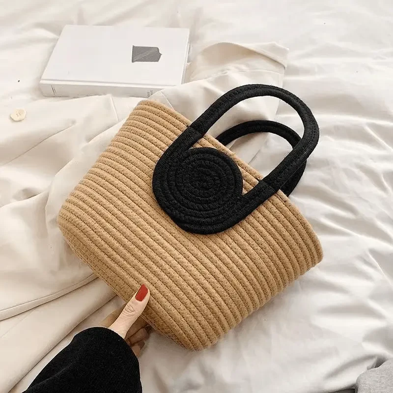 夏天度假高级感小众手提包菜篮子编织包包女棉绳托特包大容量包包