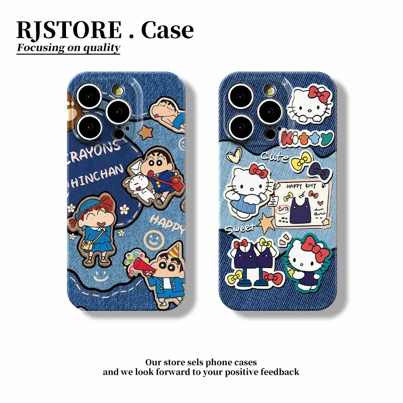 奥菲顿情侣牛仔kt小新适用iPhone16菲林手机壳华为vivo小米15oppo