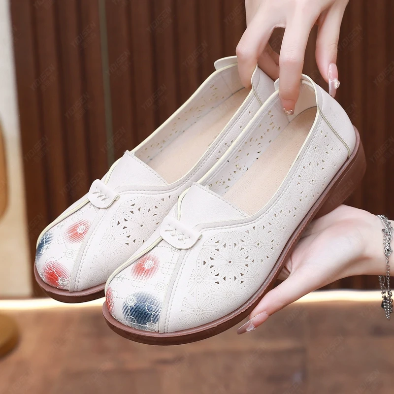 意迪森老北京布鞋夏季女新款舒适休闲软底防滑镂空中老年妈妈鞋