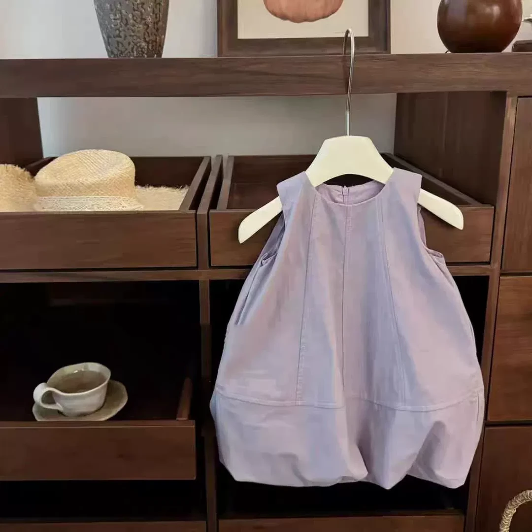 50095芋泥啵啵女童连衣裙夏季女宝可爱紫色花苞高级感背心裙夏装