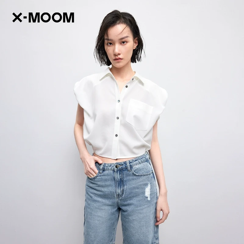 X--MOOM夏季女士新款小众设计感无袖宽肩衬衫上衣ZWXED19486