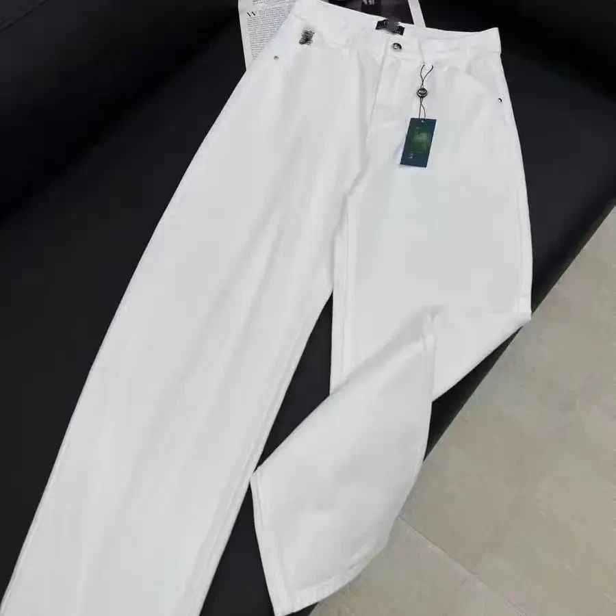 白色窄版直筒阔腿牛仔裤女秋季新款高品质垂感舒适
