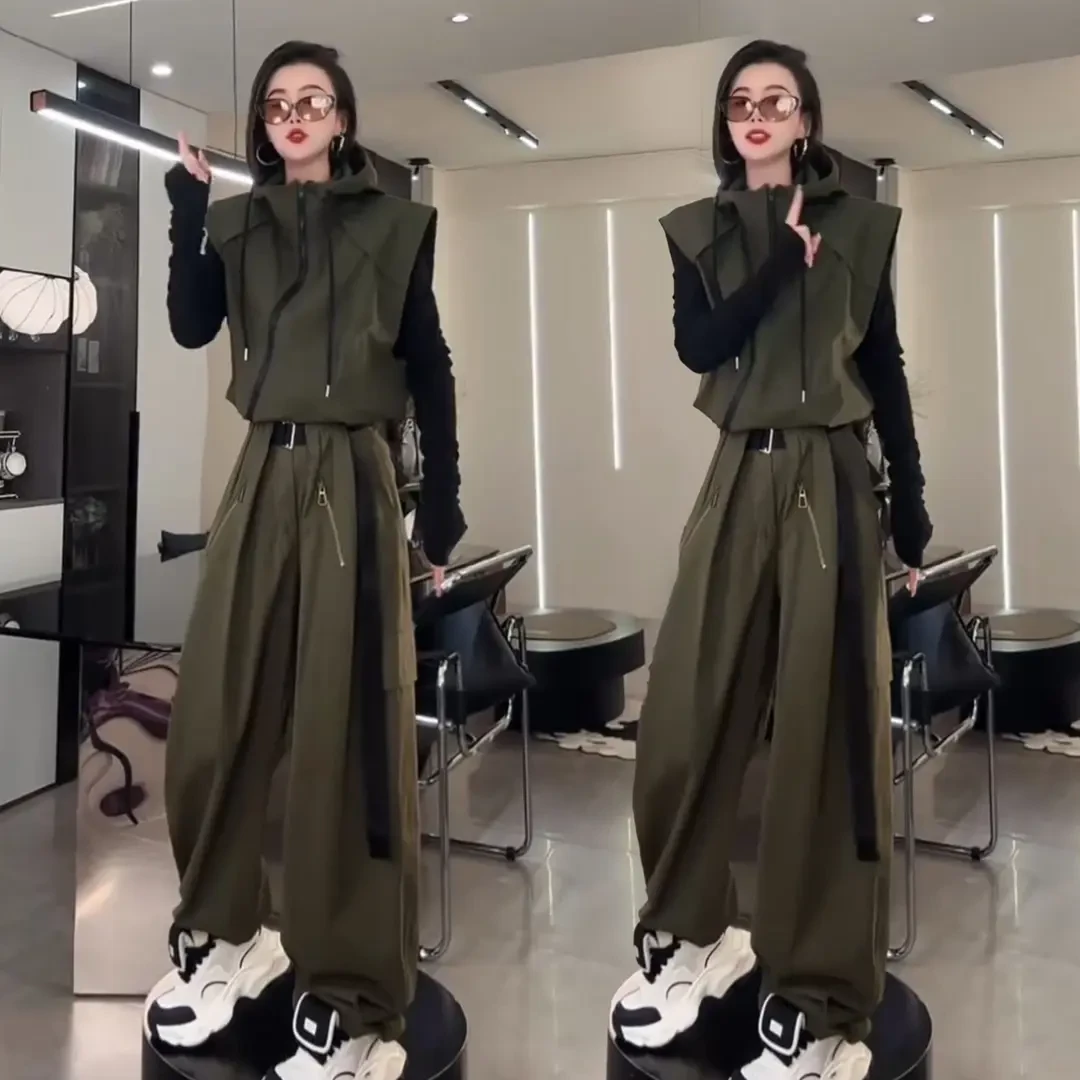 新款休闲运动服套装女2025春秋潮流洋气连帽马外套阔腿裤两件套