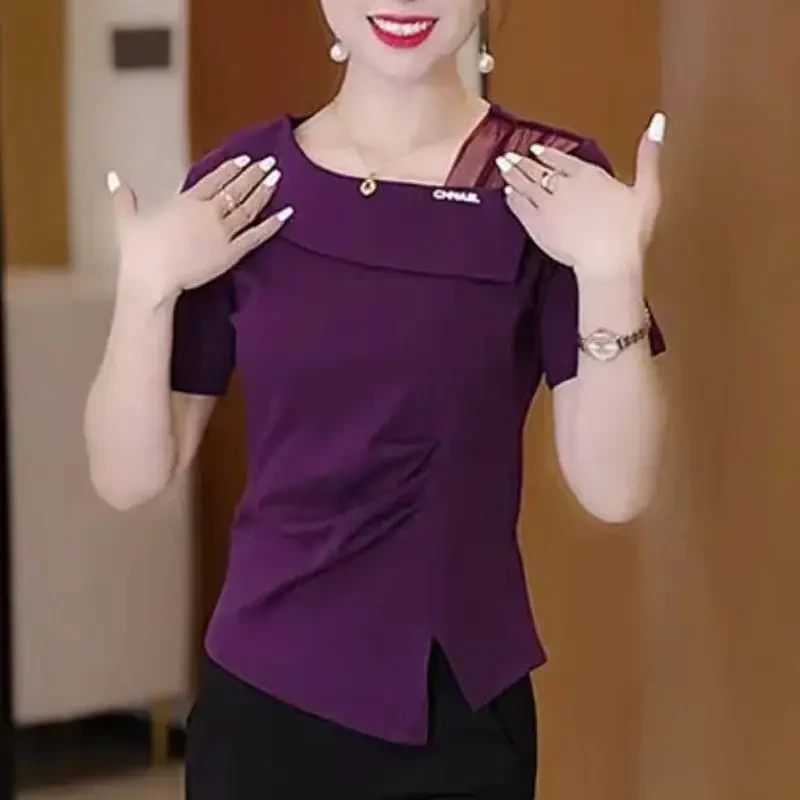 设计感不规则开叉短袖小衫女夏季新款时尚百搭显瘦小个子T恤上衣