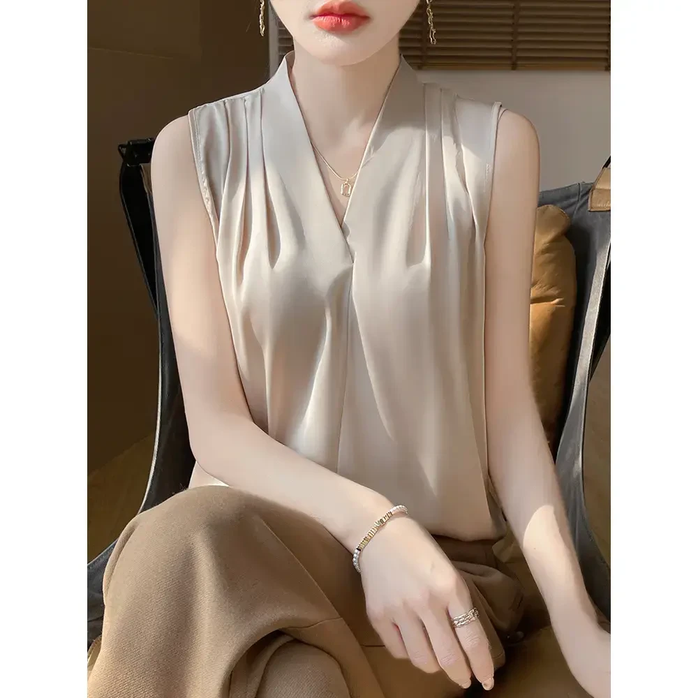 重磅100桑蚕丝断码V领设计师版背心T恤