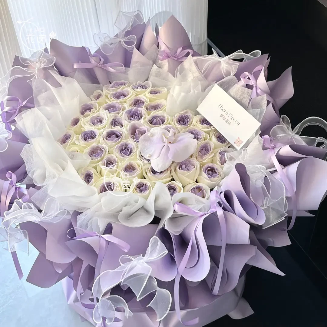 薄雾紫玫瑰花束鲜花订购小时达的同城配送花上门附近团购直送生日