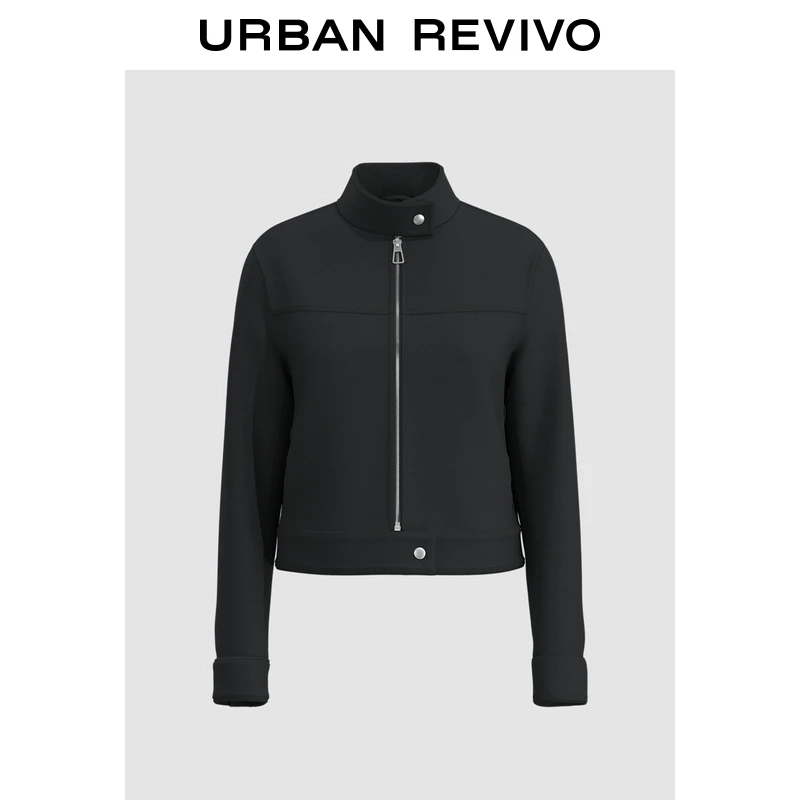 UR2025春季新款女装欧若风简约休闲中立领金属拉链外套UWJ150014