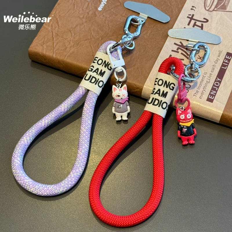 潮流搞怪痞猫手机挂绳手提腕带粗绳钥匙扣挂件ins户外防丢手机链