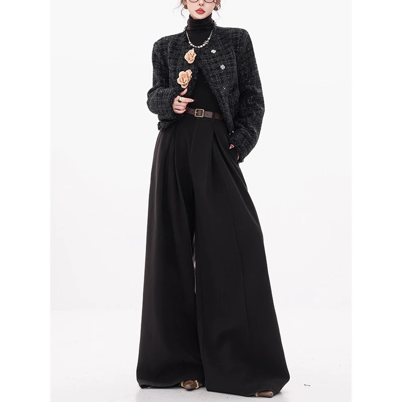 ABWEAR 都市轻行-原创加厚西装休闲裤女2024年新款压褶垂感阔腿裤