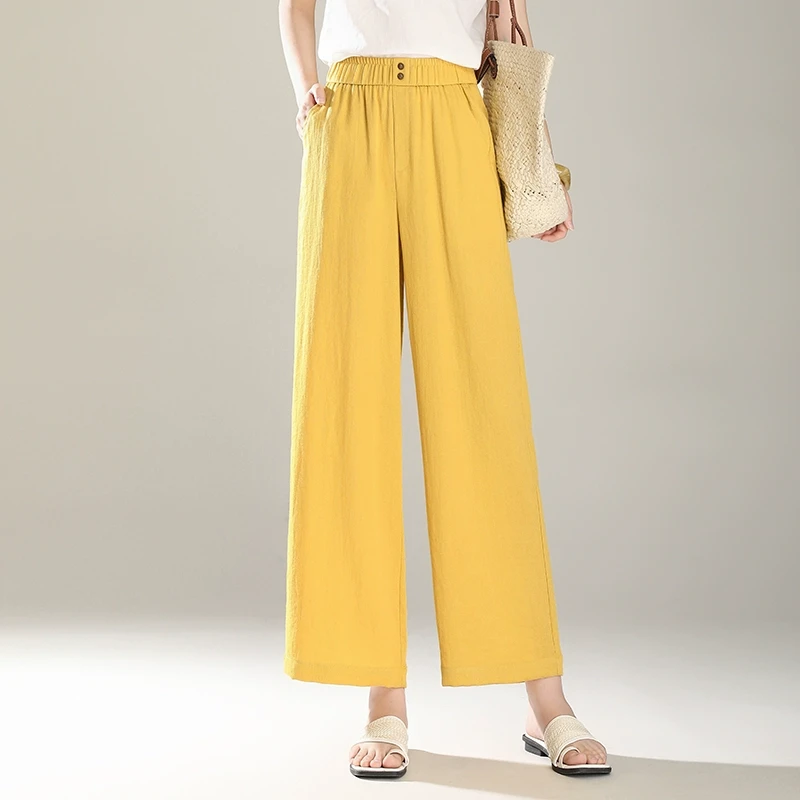 宽松棉麻直筒裤女夏季薄款高腰显瘦垂感天丝亚麻休闲九分裤阔腿裤