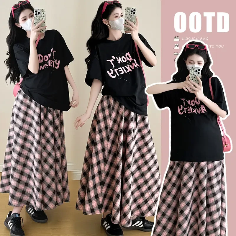 休闲慵懒风孕妇装夏季新款网红款时尚百搭上衣大码舒适抽绳半身裙