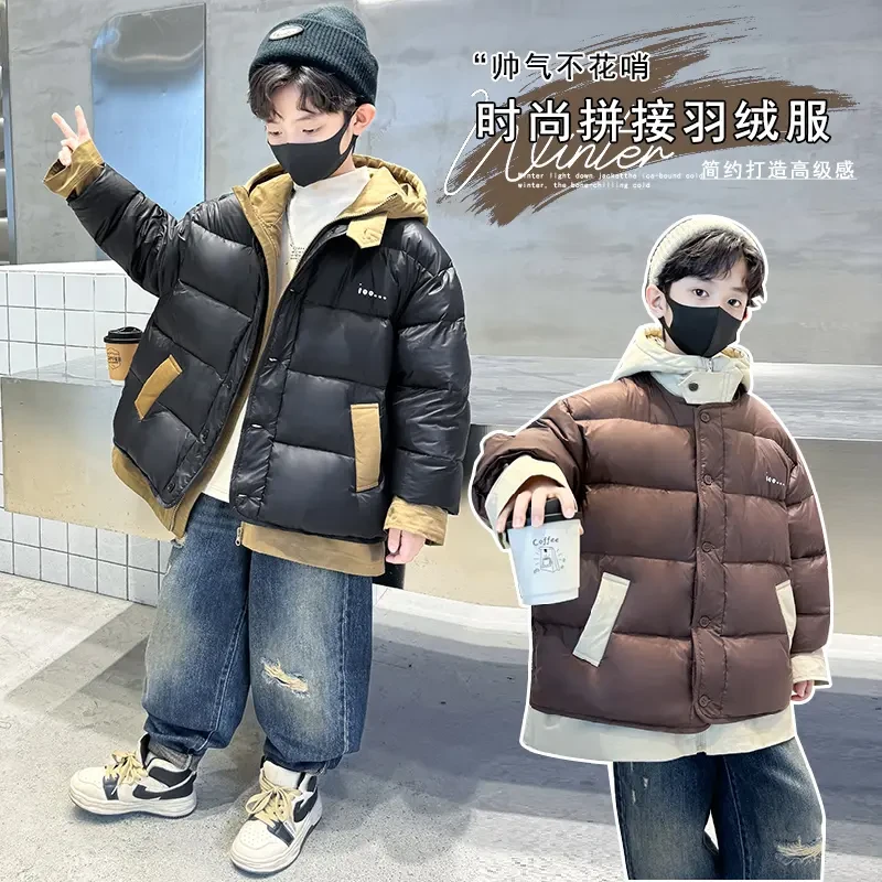 KL32男女童羽绒服冬季连帽短款拼色外套