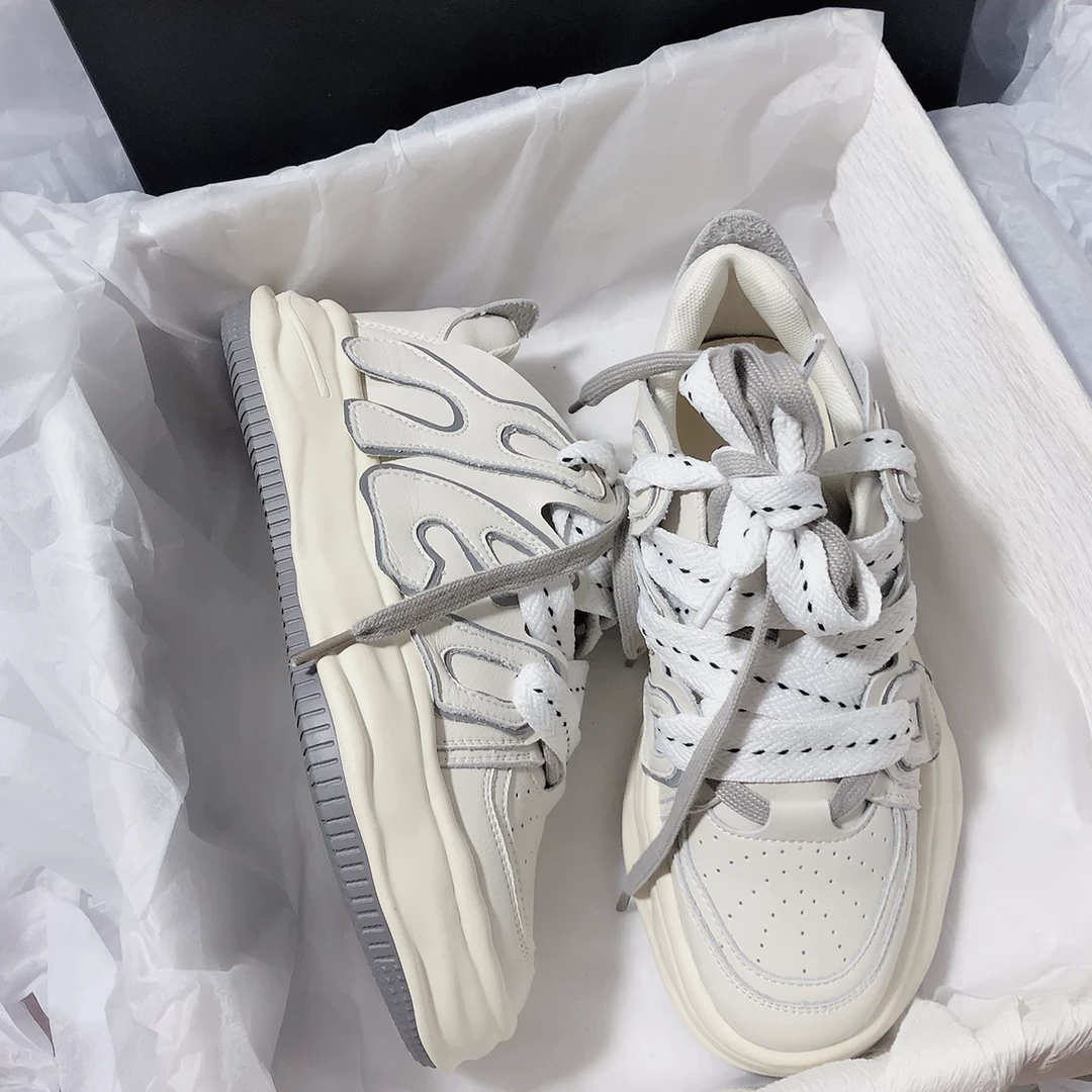 怀鸢手工网红设计师款厚底休闲百搭松糕底板鞋夏季网红小白鞋女