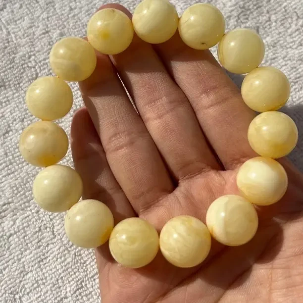 纯天然原矿俄料蜜蜡圆珠手串（15.4mm）微瑕