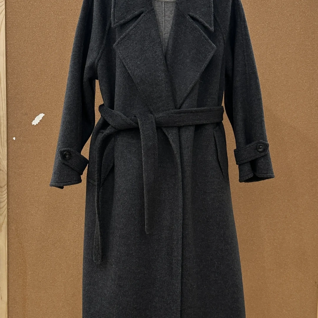 秋冬翻领长款双面羊毛气质大衣8206