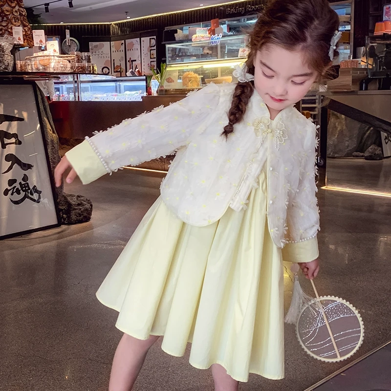 【雪顶奶霜】米米哈罗女童改良新中式流苏外套+连衣裙套装C25084