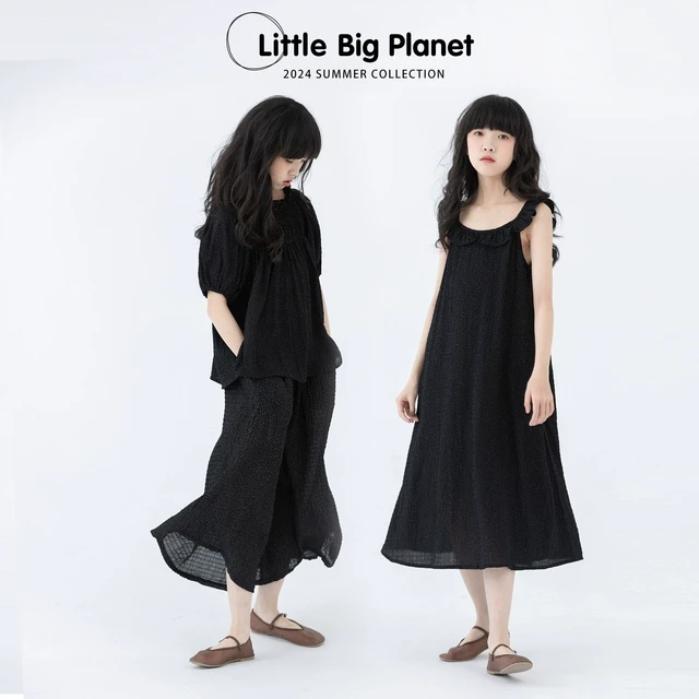 小小大星球童装 暗夜星光点连衣裙 夏日女童短袖+阔腿裤两件套装