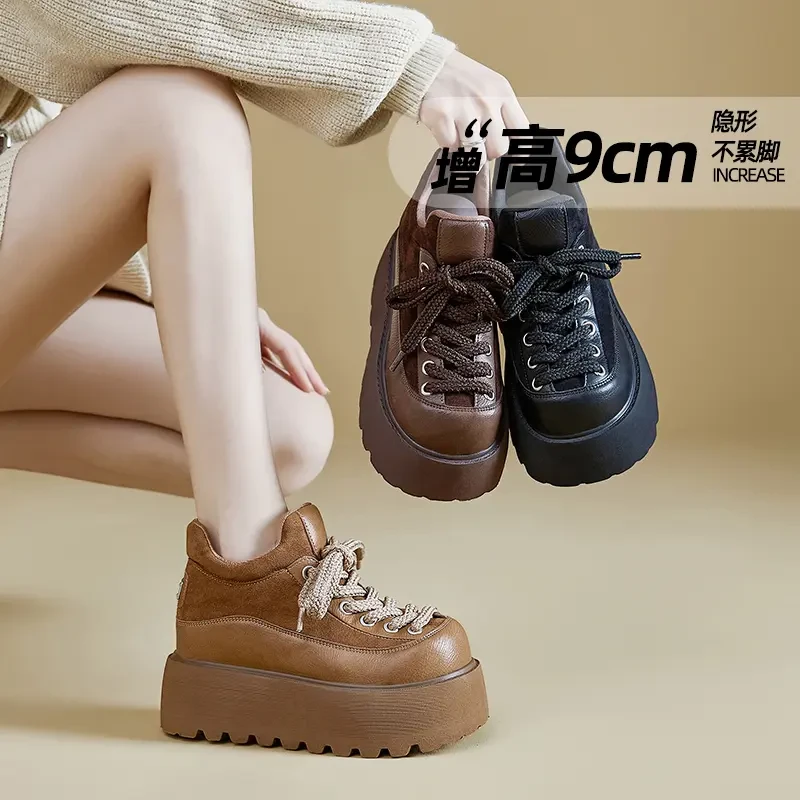 内增高女鞋加绒勃肯鞋2025秋冬款厚底松糕底小个子休闲鞋