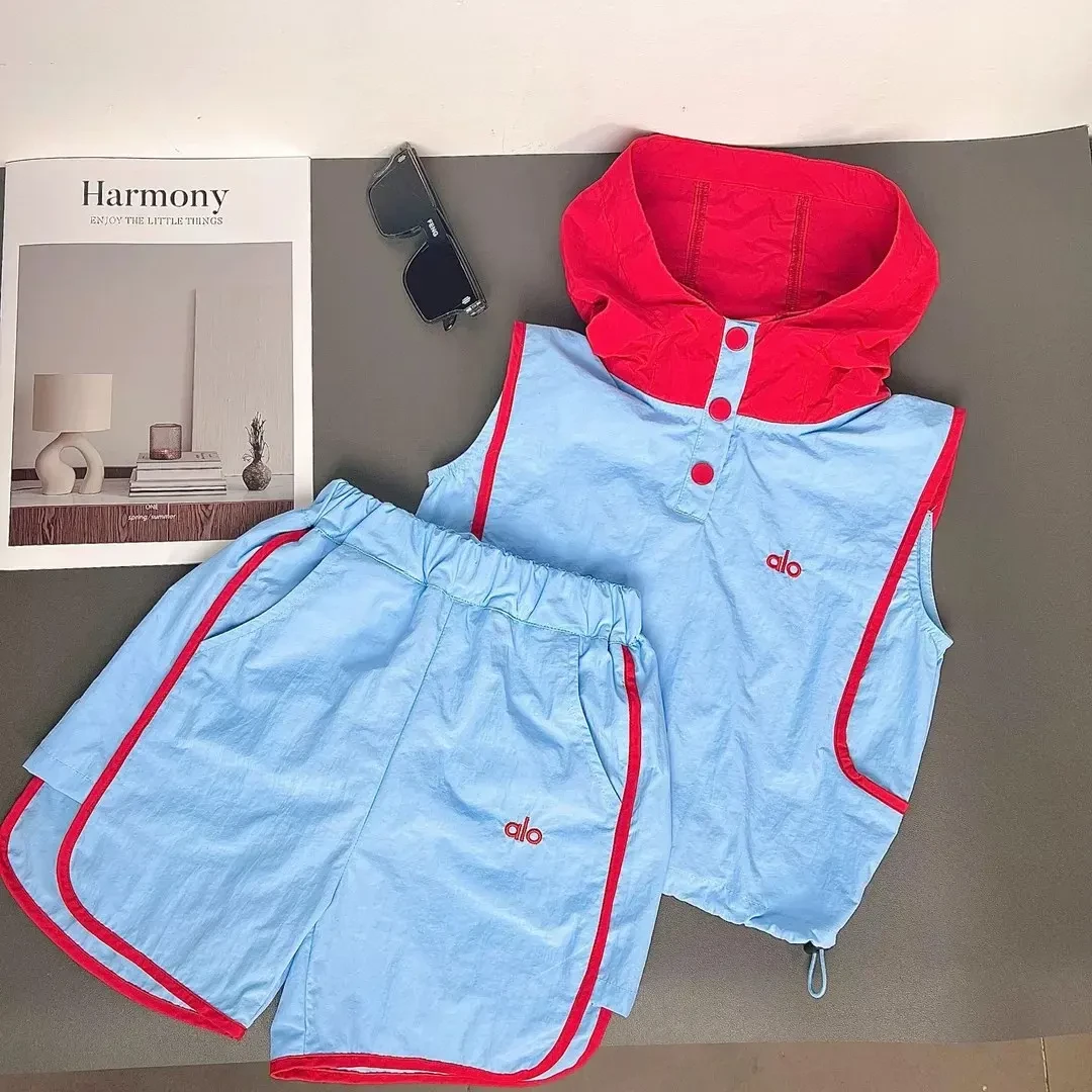 【清版】儿童夏装套装2025新款儿童蓝色胸口刺绣短袖短裤两件套H879