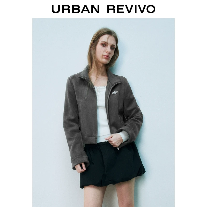 UR2025春季新款女装欧若风轻运动休闲立领短款拉链外套UYY150002