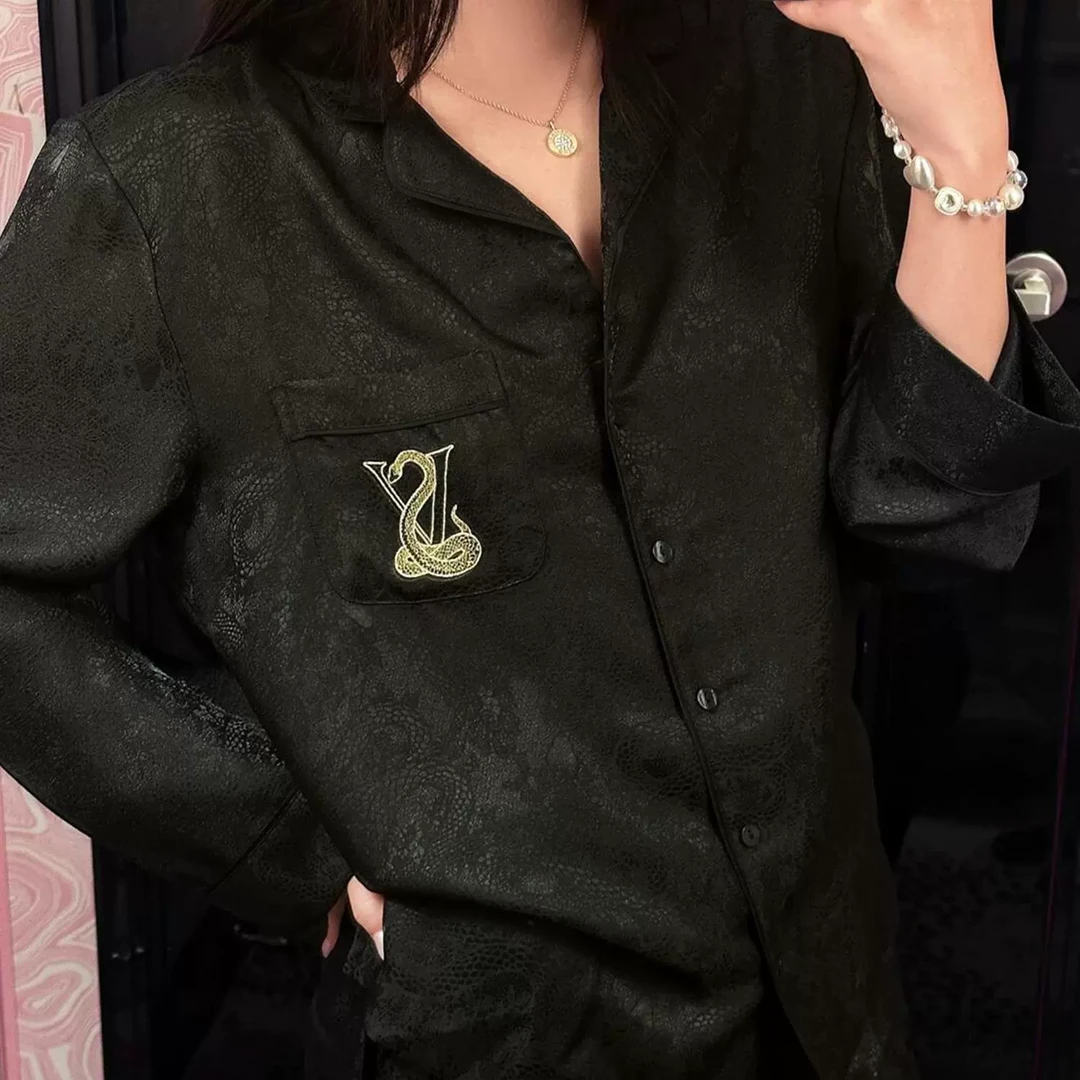 2025新款灵蛇印花睡衣女春秋款轻奢本命蛇年家居服套装大码可外穿