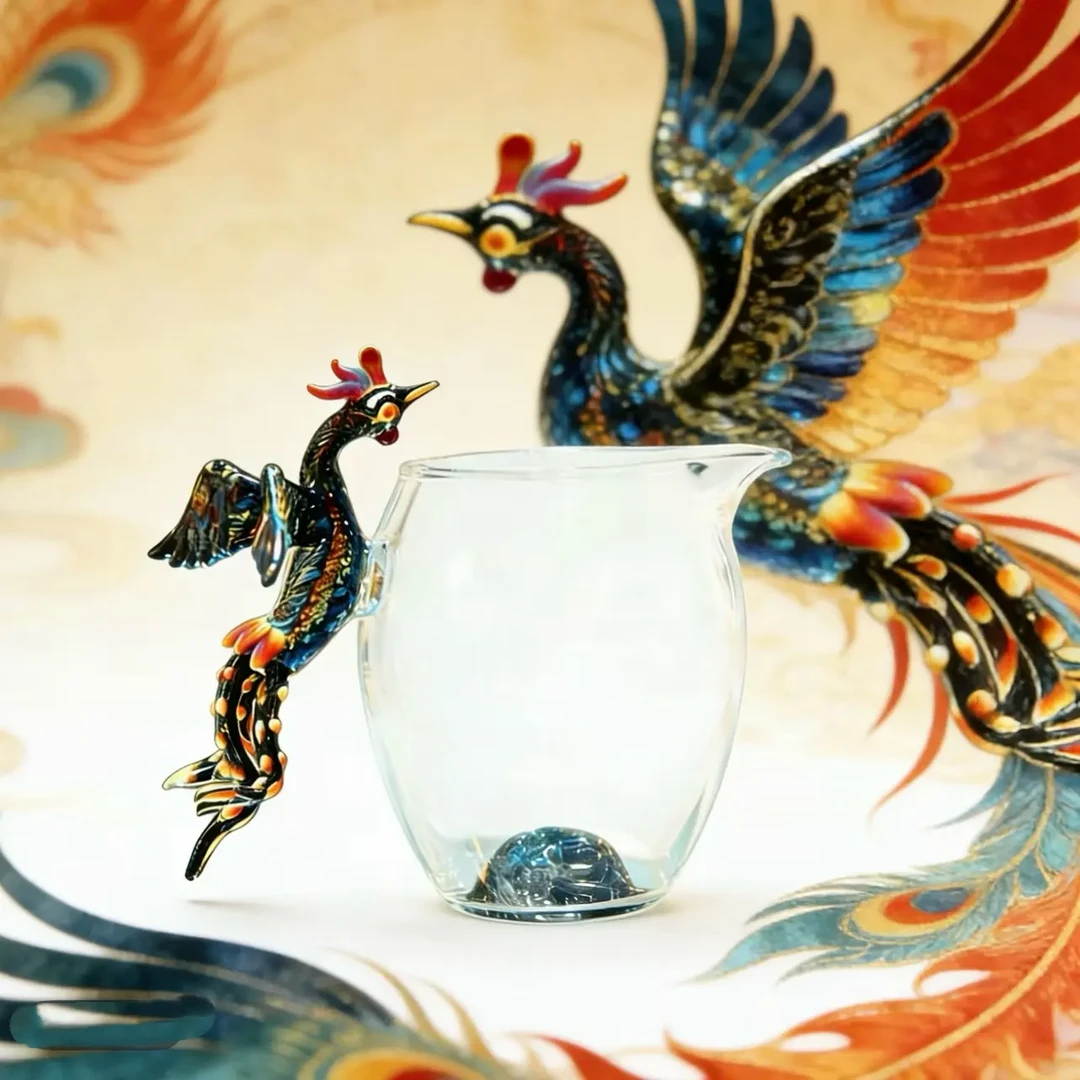 晶焱五彩黑凤凰高硼硅耐热玻璃全手工新中式公道杯茶器