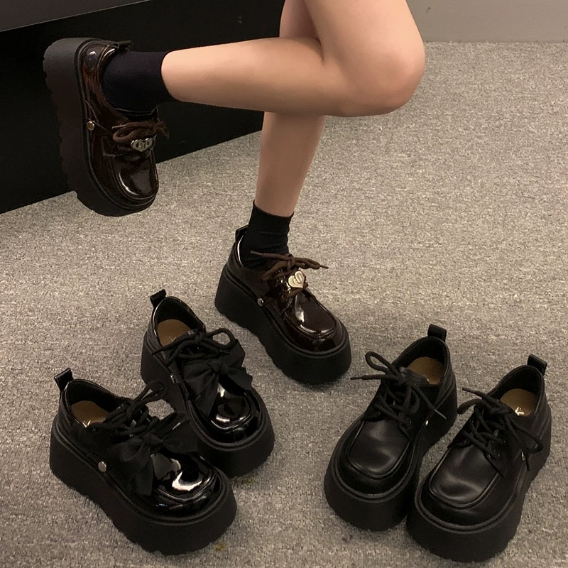 贾不假女士单鞋2025春季新款复古风时尚小个子增高厚底日系小皮鞋