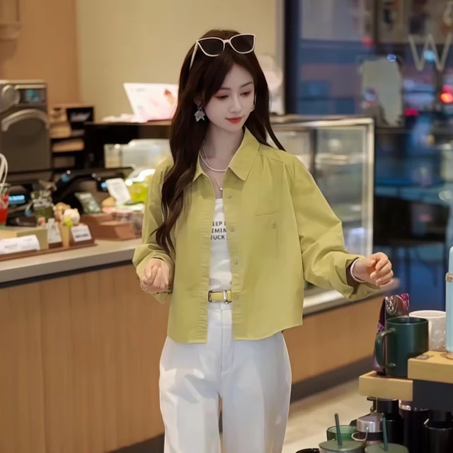 小个子短款衬衫薄款防晒衬衣女款2025新款爆款时髦洋气翻领上衣潮