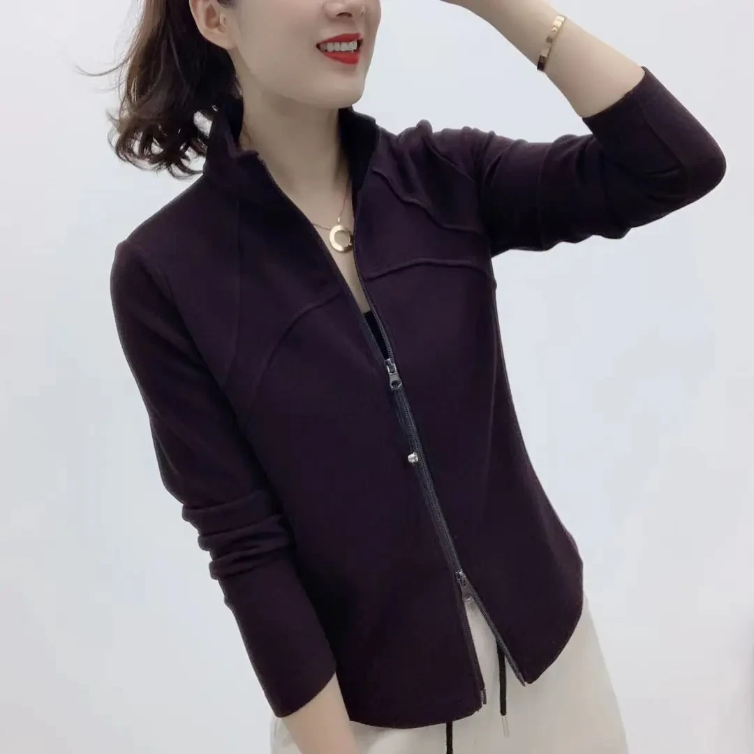 秋冬季双面绒长袖立领秋季保暖女短外套纯色上衣显瘦