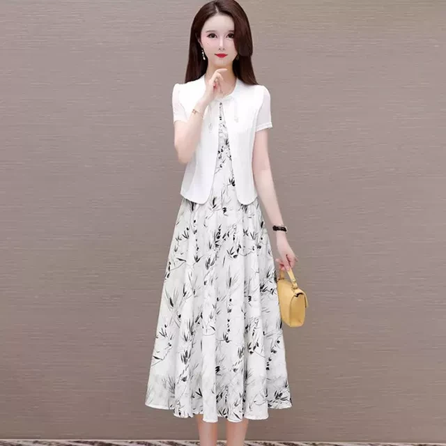 温柔范国风裙子套装2025新款夏季女新中式两件套中长款印花连衣裙