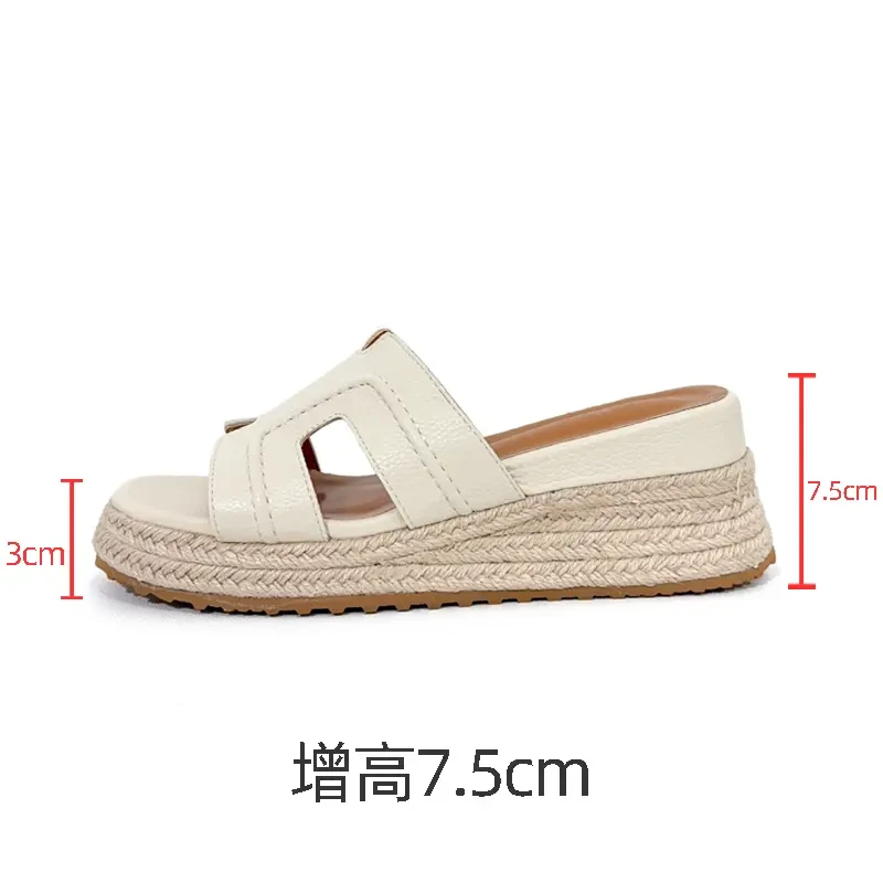 露丝同款--厚底拖鞋女2025新款夏外穿绝美一字凉拖鞋增高坡跟凉鞋