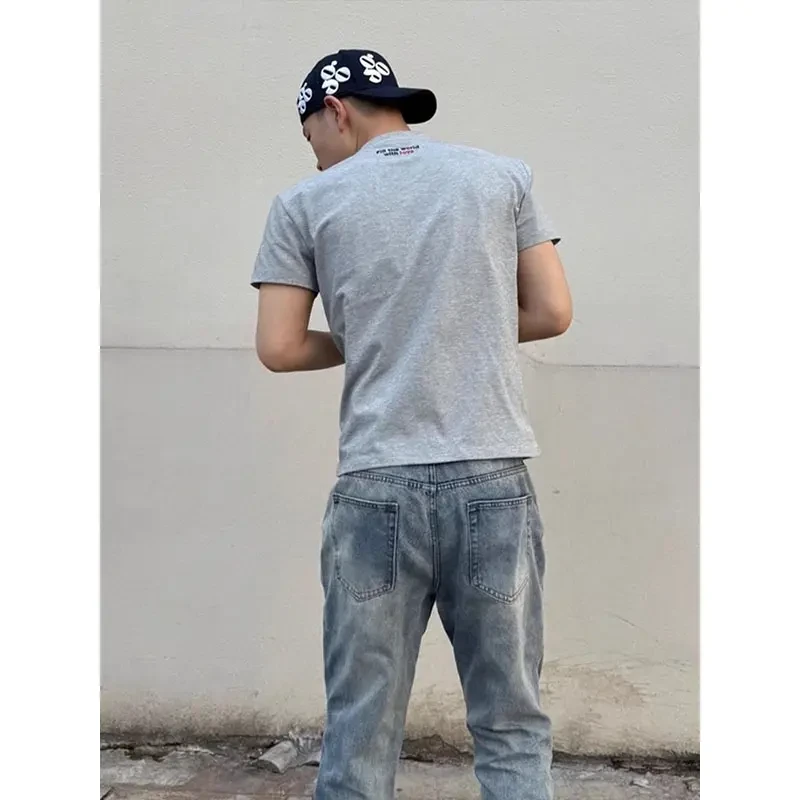 何以至此灰色短袖男款夏季高级感痞帅正肩T恤重磅健身运动半截袖