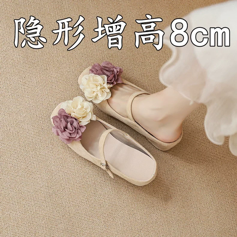 包头半拖鞋小个子内增高小个子内增高山茶花粗跟夏季玛丽珍单鞋女