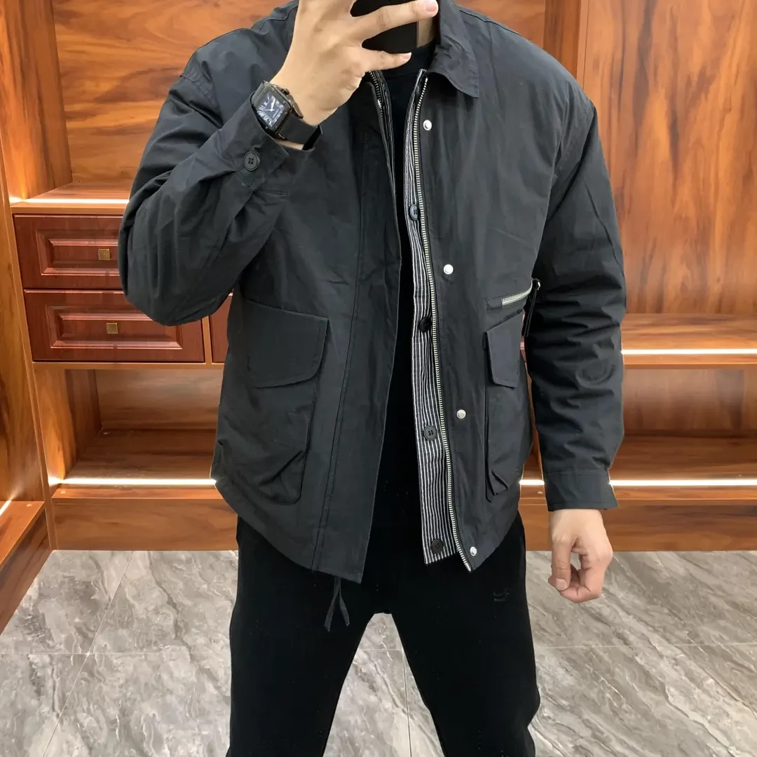 正品冬季加厚外套夹克春秋韩版休闲日系复古男款短款翻领棉服外套