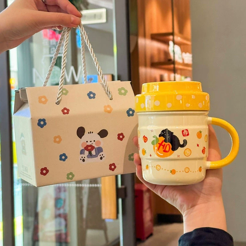 少女心苹果猫咪杯子可爱陶瓷马克杯带盖送女生生日礼物闺蜜伴手礼