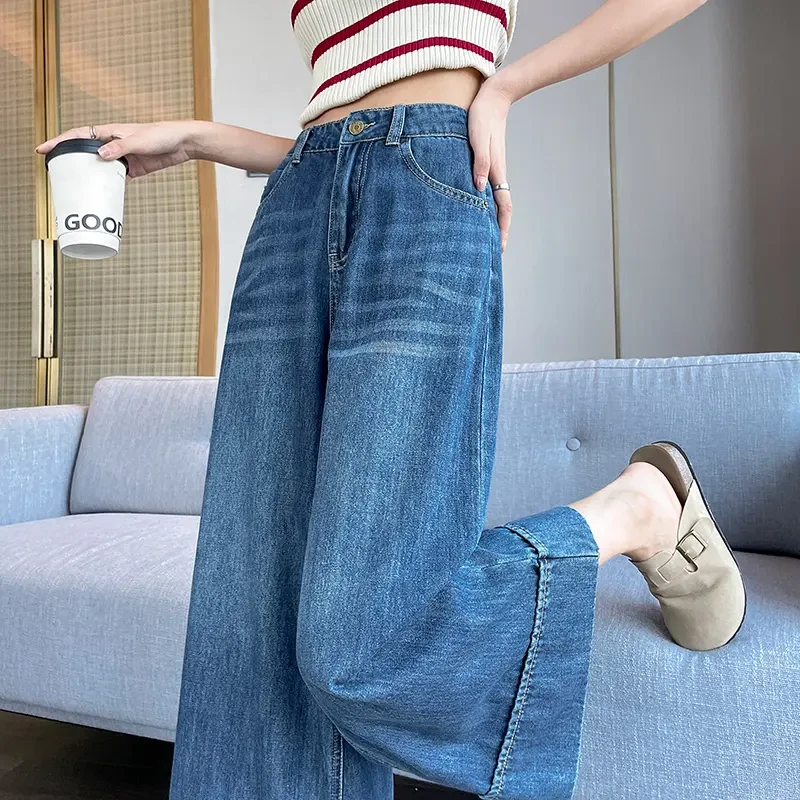 小个子九分薄款夏季复古牛仔裤女2025年新款阔腿裤高腰宽松直筒裤