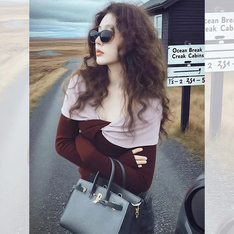 独特漂亮内搭小衫上衣韩系秋冬季穿搭洋气高贵假两件长袖t恤女装