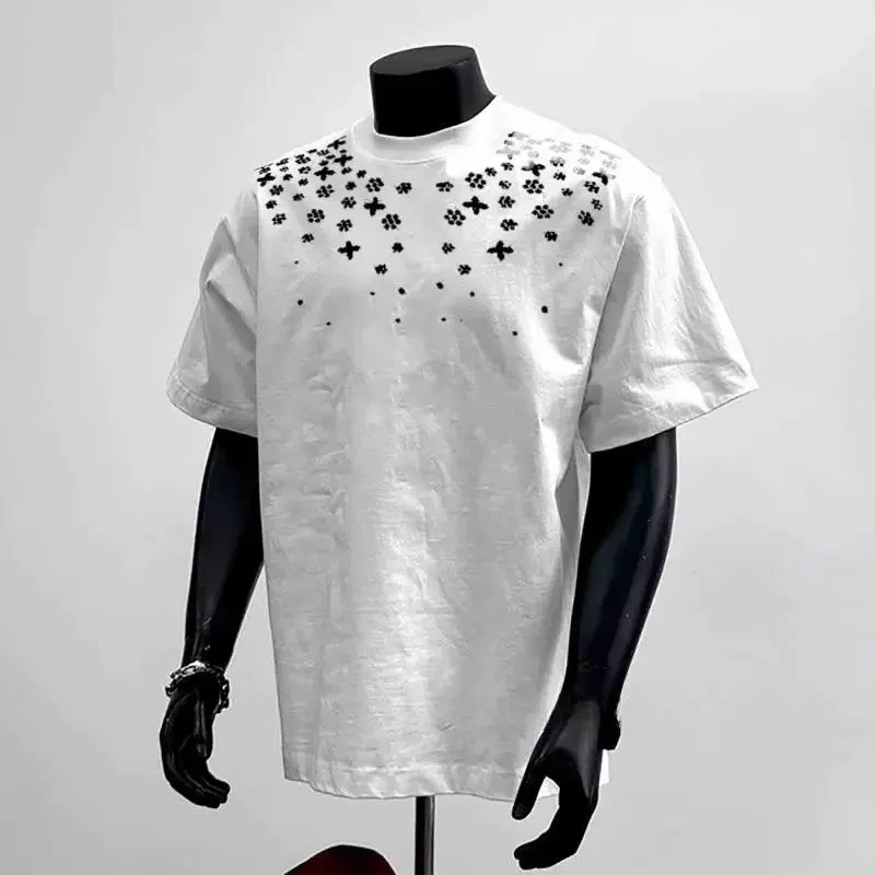 hiphop潮牌美式重磅设计感纯棉小领口280克重磅短袖T恤男高品质感