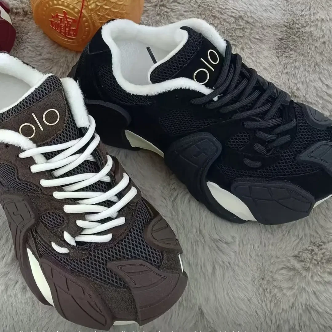 超火厚底老爹鞋女加绒保暖二棉运动鞋冬季休闲增高鞋女款