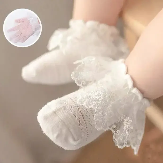 女宝宝夏季超薄款婴儿花边短袜子新生儿春夏天网眼女童蕾丝公主袜