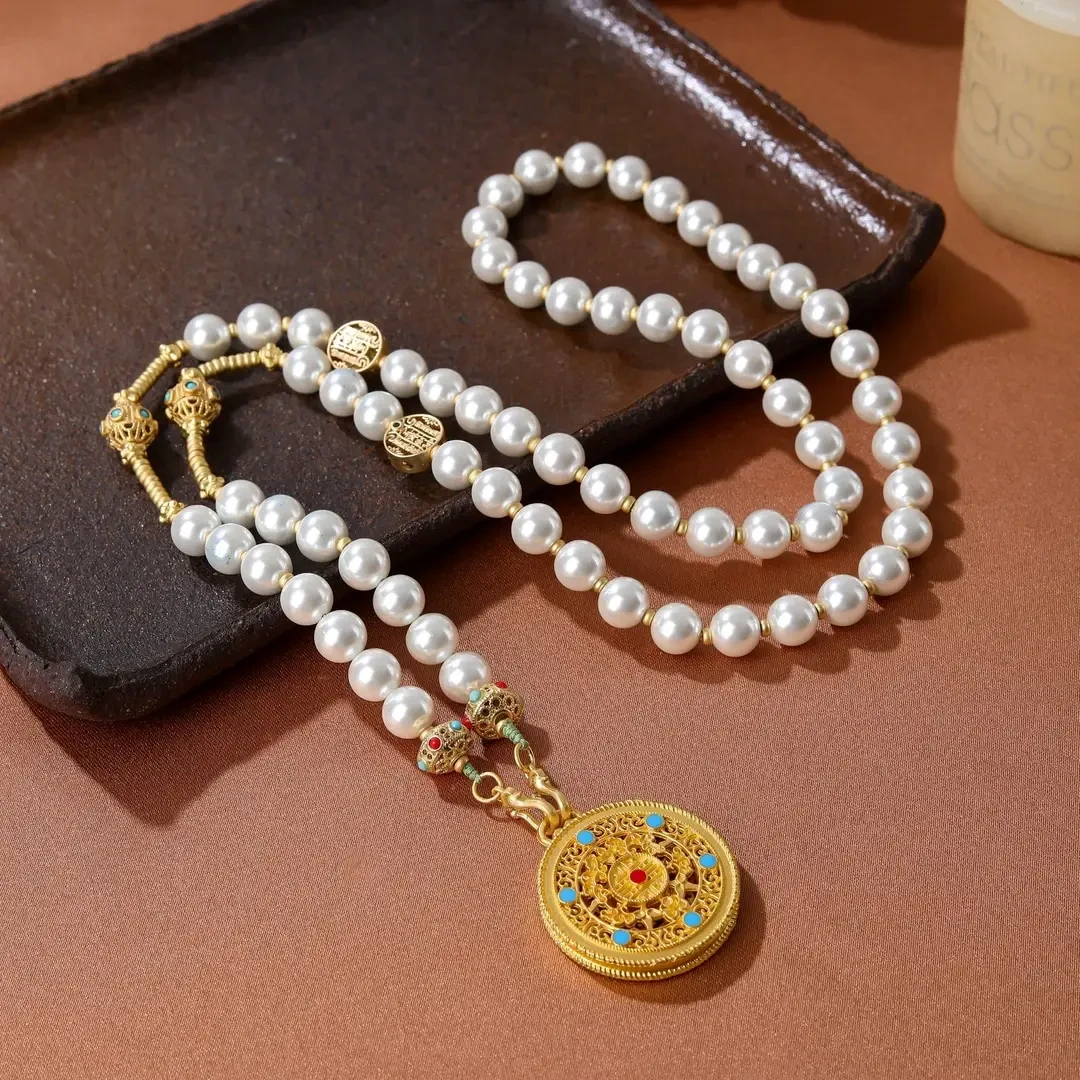 五福吊坠-珍珠链气质时尚百搭白色圆珠珠项链女