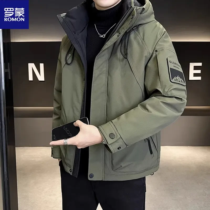 罗蒙男士时尚加厚连帽棉服秋冬季新款保暖轻薄百搭男士外套秋冬款