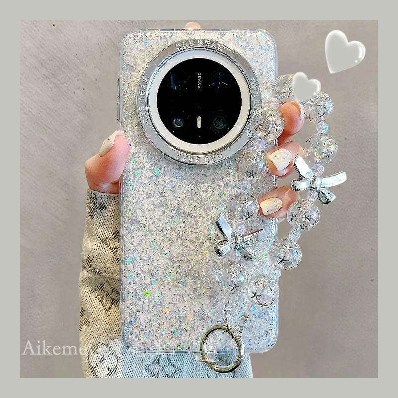 适用华为mate70pro+手机壳mate60pro电镀镜框Mate5040pro透明闪粉