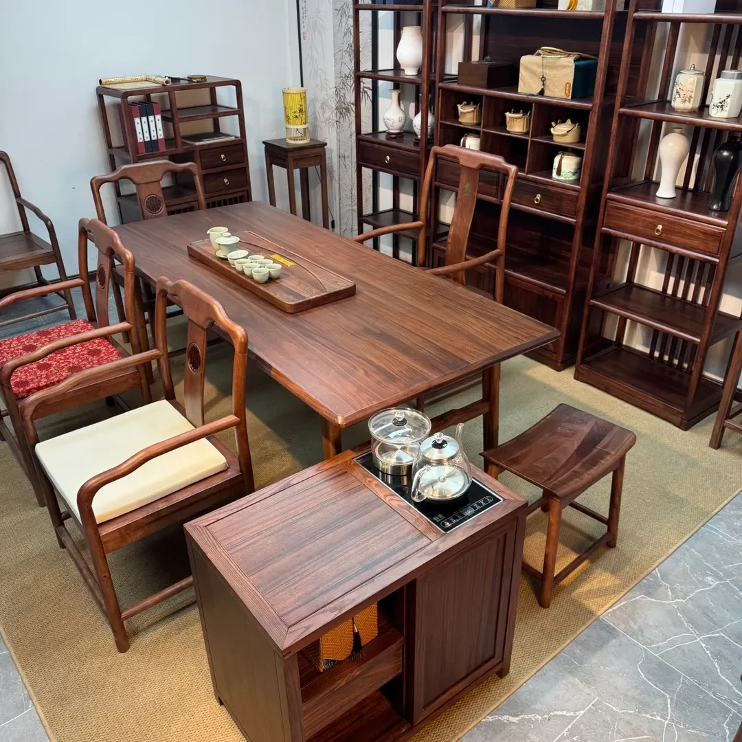 胡桃木中式茶桌家用禅艺古典办公桌书法阳台茶室大板茶台