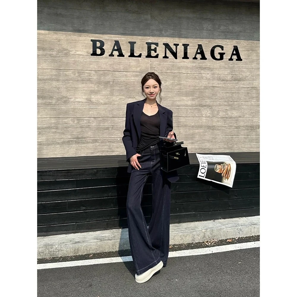 高腰显瘦微喇裤气质复古百搭丹宁女款牛仔裤523002