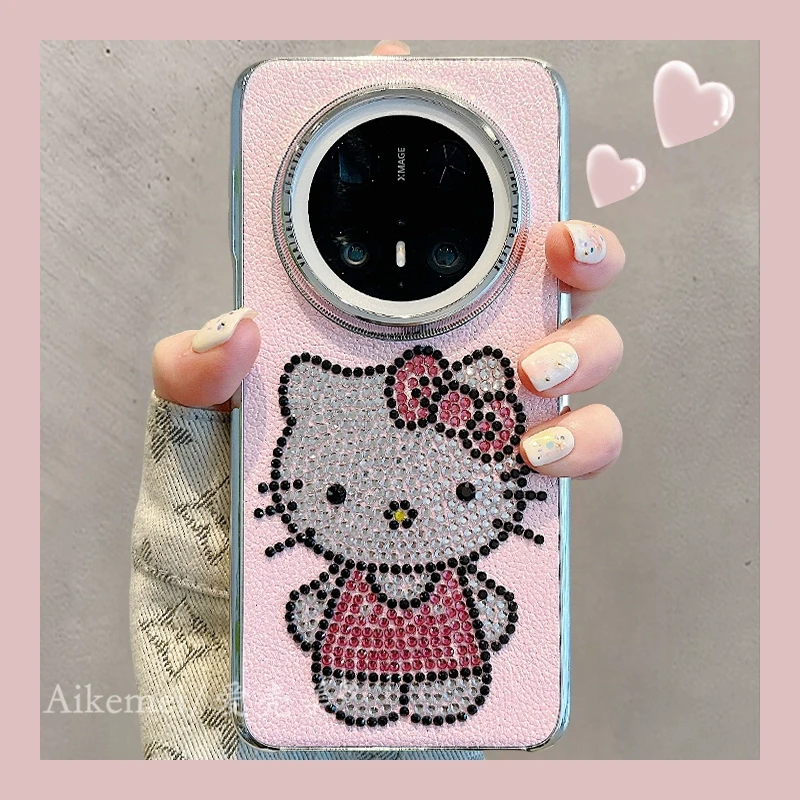 适用华为mate70pro+手机壳可爱卡通mate60pro+闪粉KT猫电镀皮纹女