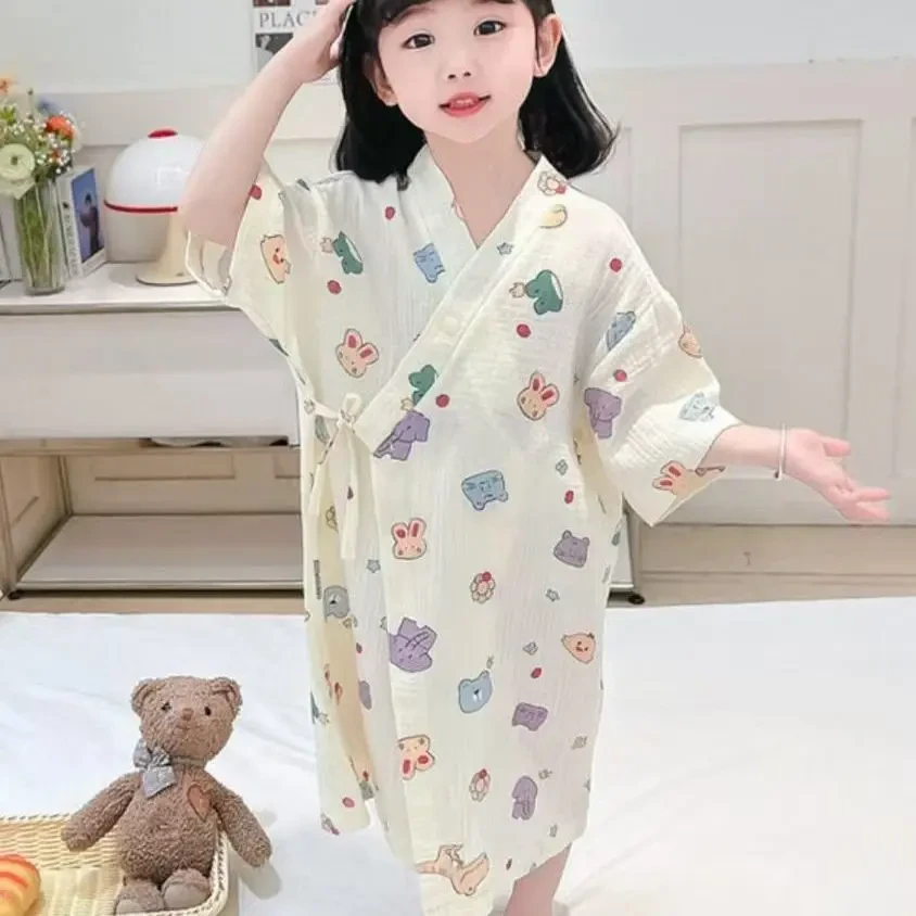 婴儿浴巾夏季薄款宝宝浴袍可爱儿童纱布睡衣夏季男女童家居睡袍