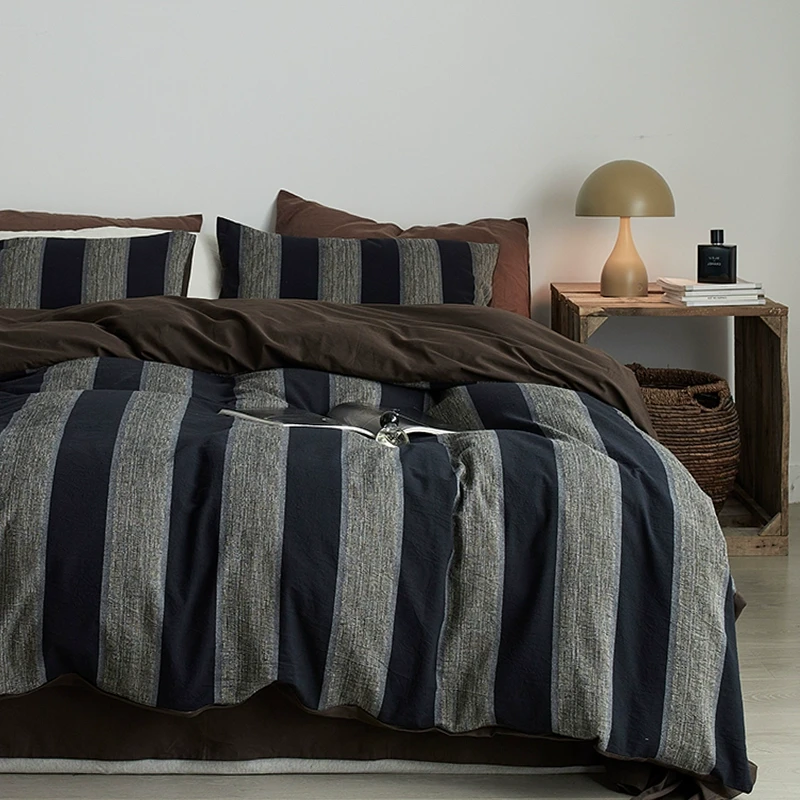 复古高级感丨纯棉全棉四件套新款床单被套简约条纹中古风床上用品