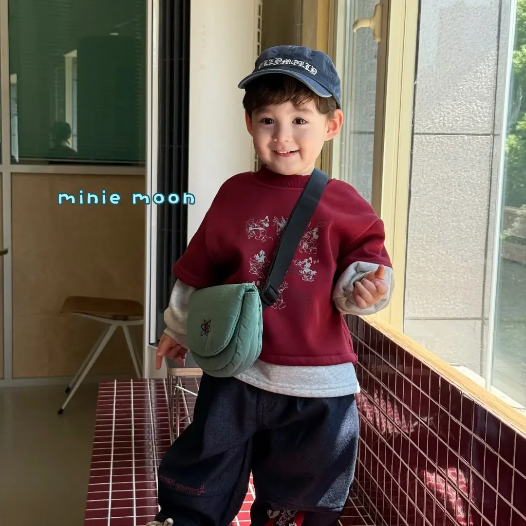 小月亮家红色假两件加绒卫衣加绒裤子